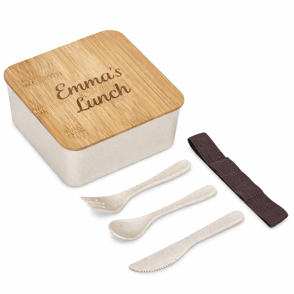 Personalised Eco Bamboo Lunch Box Set