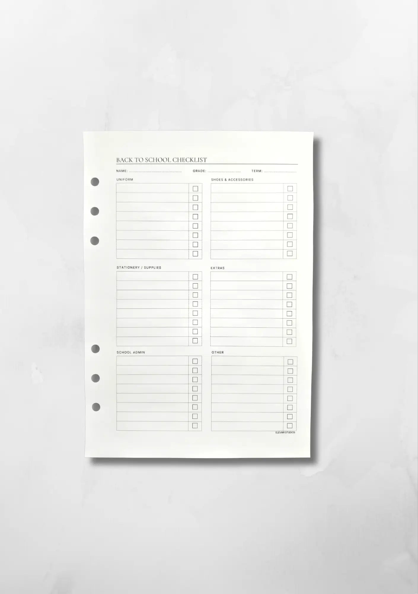 BACK TO SCHOOL CHECKLIST