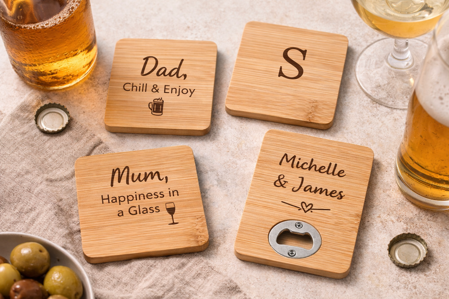 Personalised Bamboo Coaster - Set of 4