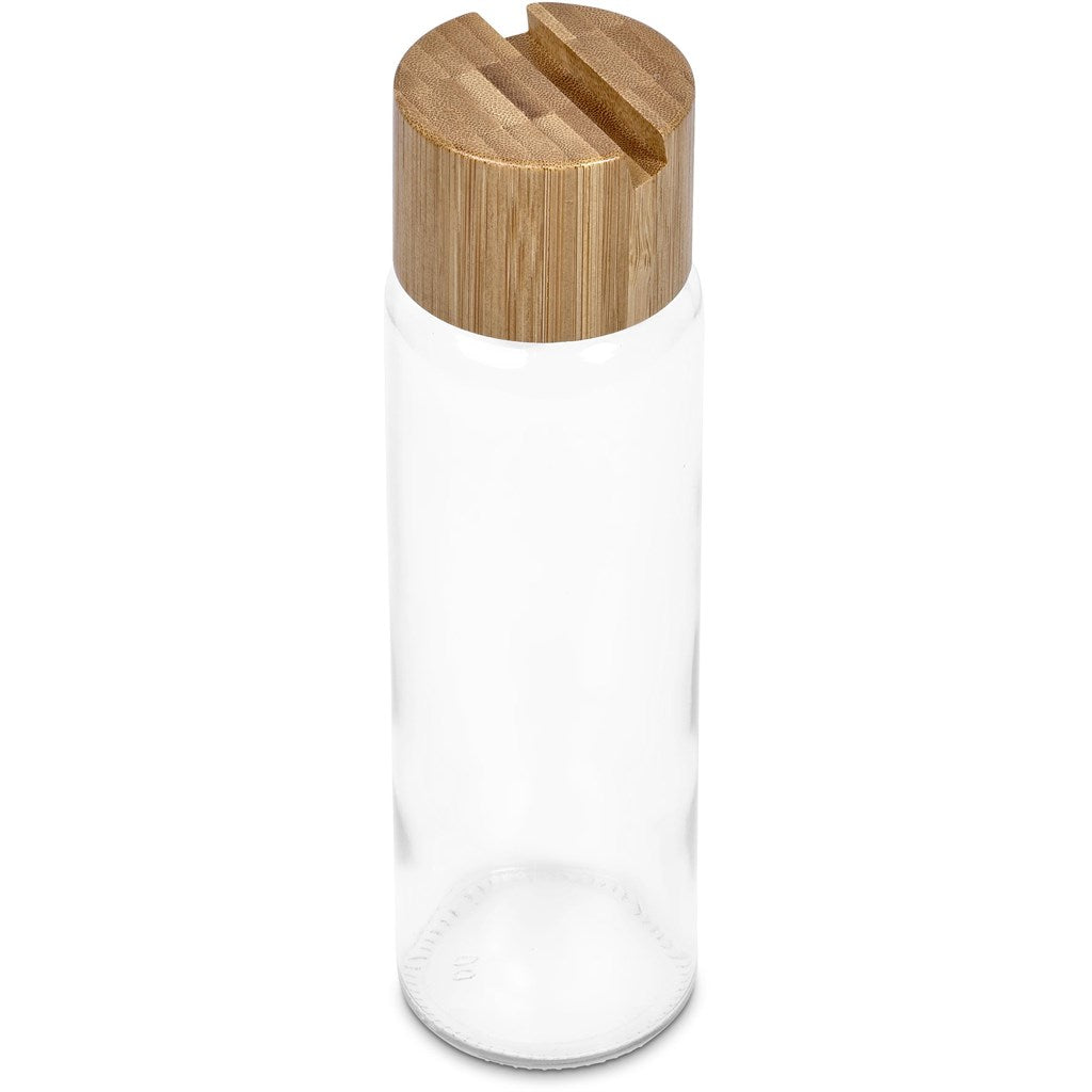 Personalised Bamboo Glass Water Bottle with Phone Holder Lid