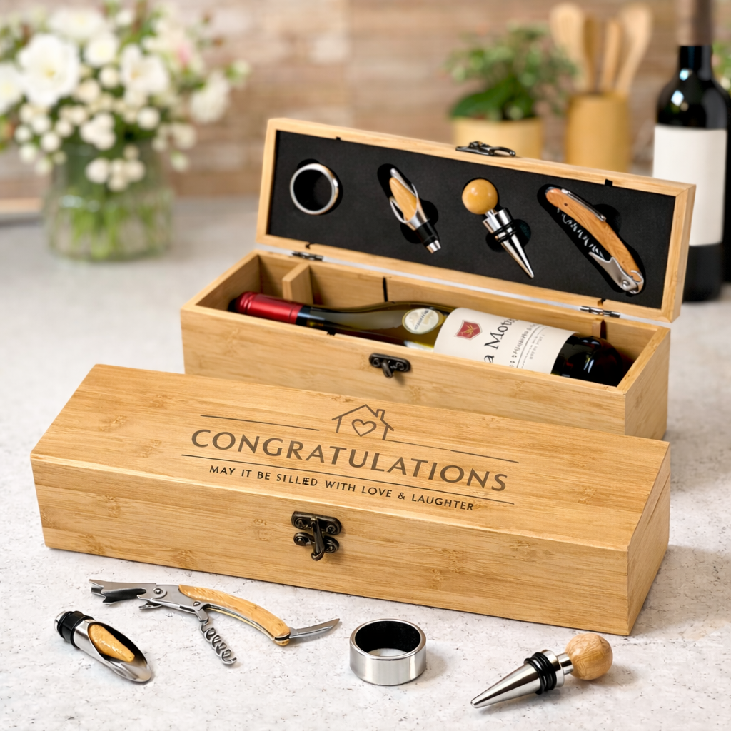 Personalised Bamboo Wine Gift Set